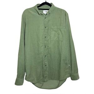 NN07 Sage Green Baby Cord Soft Button Down Arne Shirt - Small